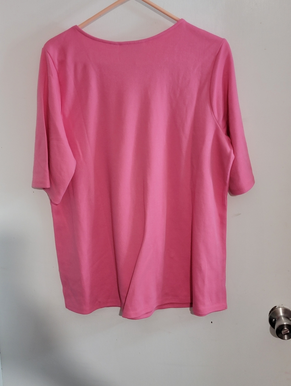 Quacker Factory Pink Short Sleeve Crewneck Top with Rhinestones - Picture 4 of 6